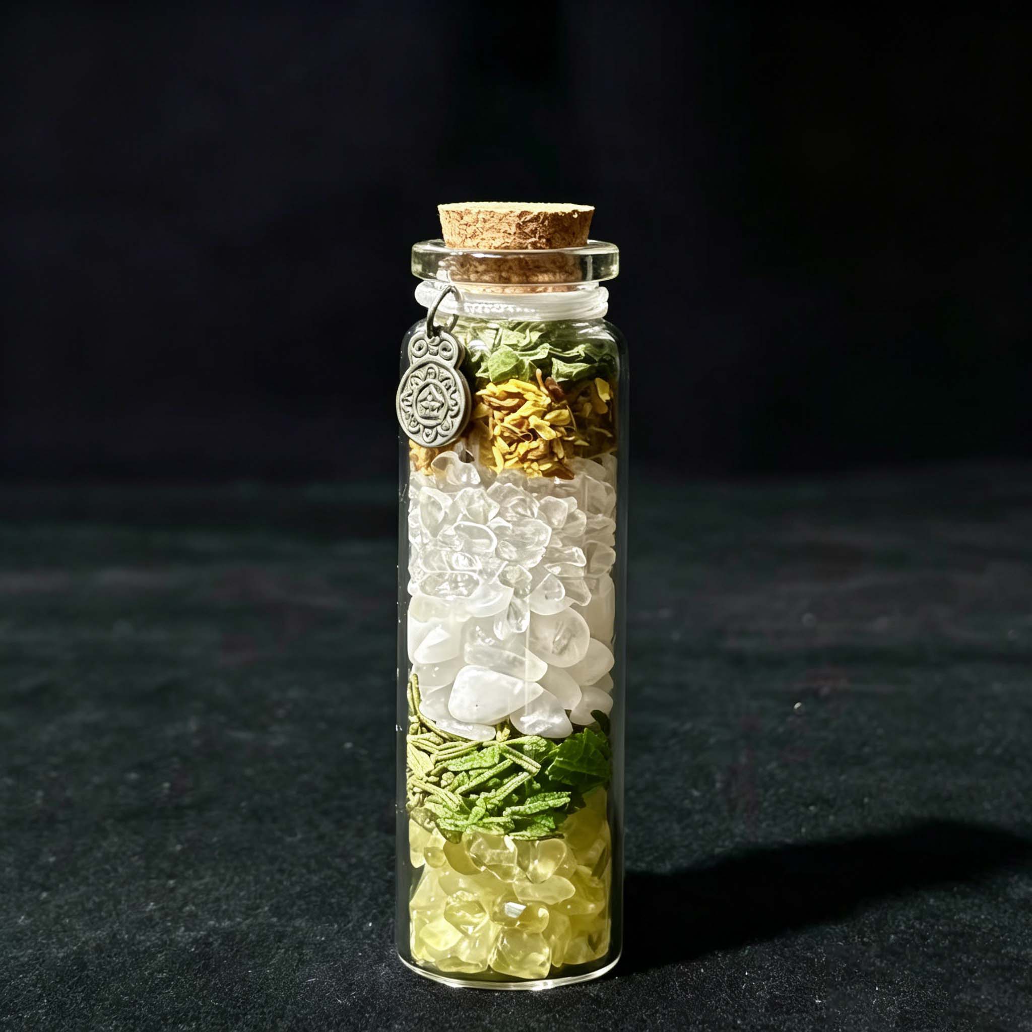 Wood element crystal vial for BaZi reading