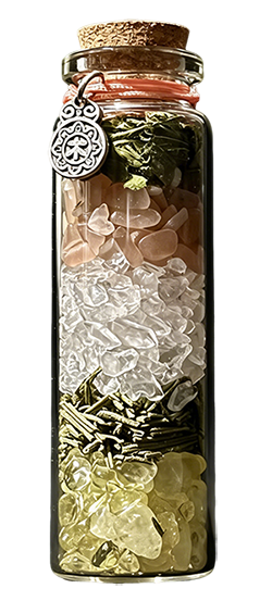 Crystal material vial for clarity and protection rituals