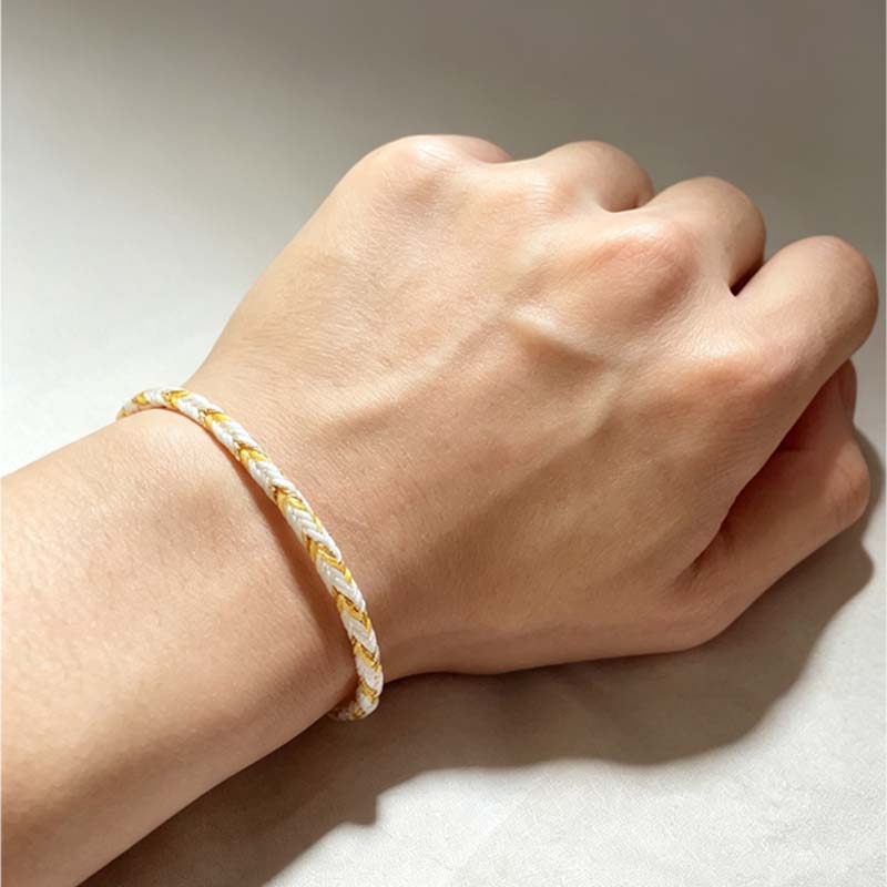 Metal Element Cord Bracelet – Handmade White & Gold Braided Bracelet - Image 3