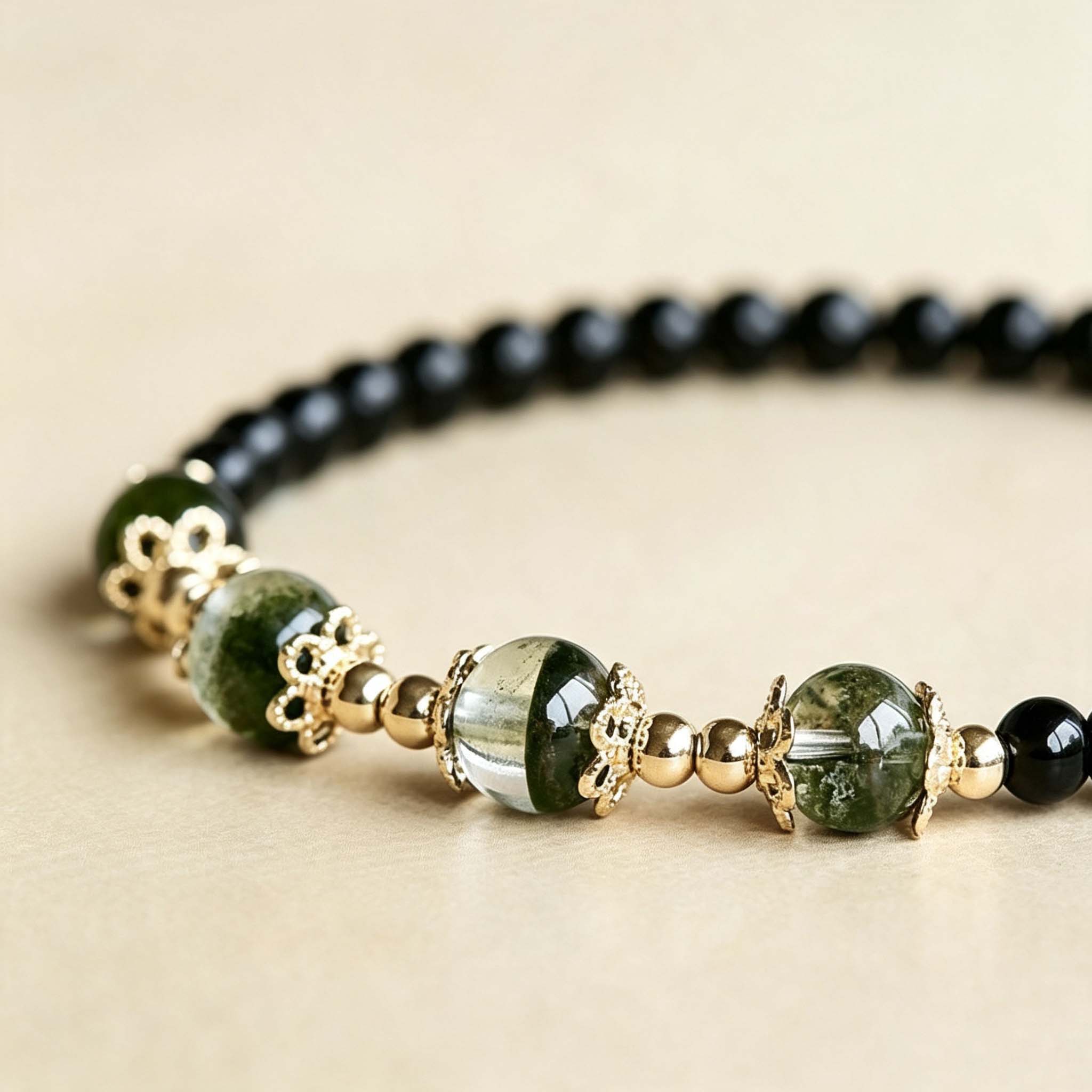 Green Phantom Obsidian Bracelet – Wood Element Wealth & Protection