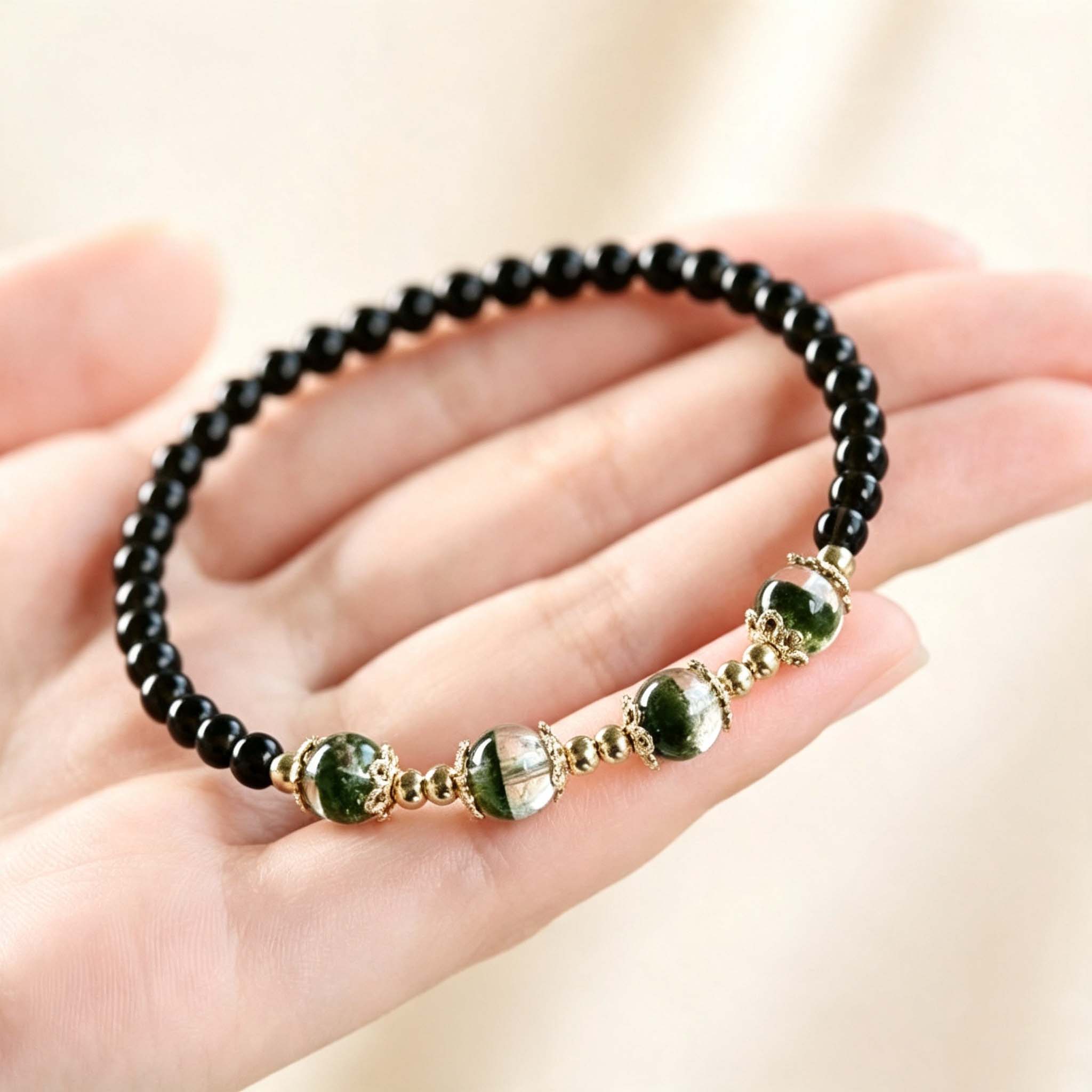 Green Phantom Obsidian Bracelet – Wood Element Wealth & Protection - Image 3