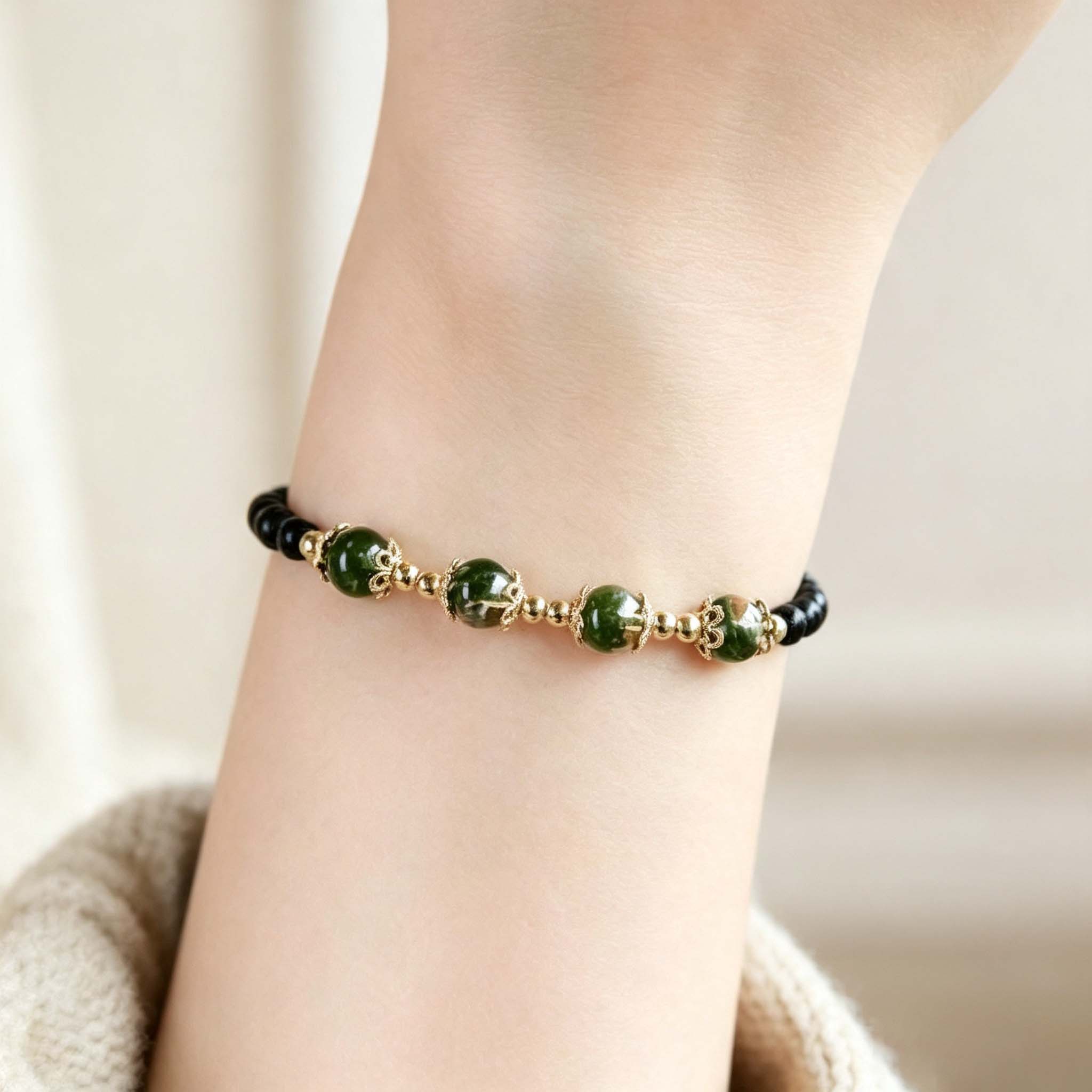 Green Phantom Obsidian Bracelet – Wood Element Wealth & Protection - Image 4